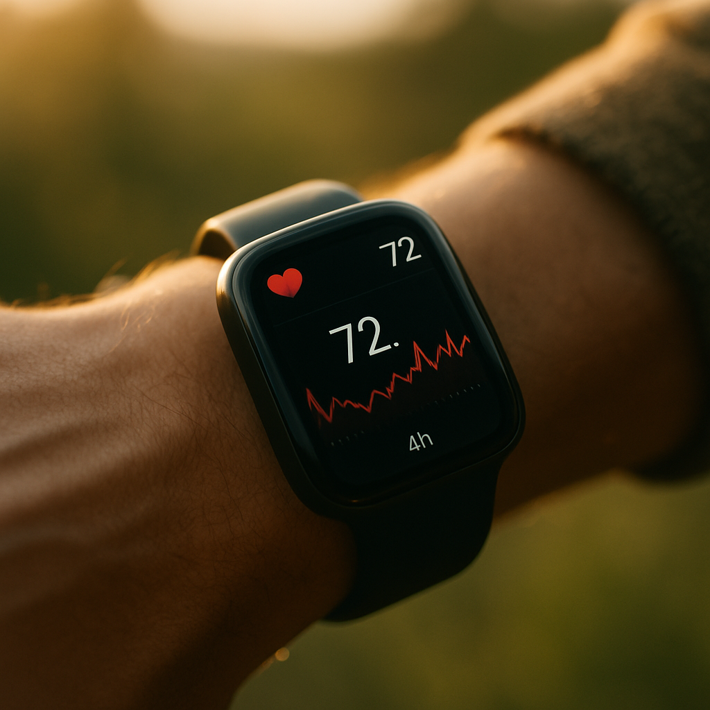 Close-up of a smartwatch showing heart rate data, one of the best AI health wearables 2026