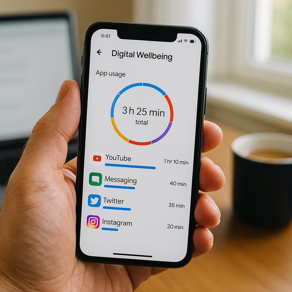 Person reviewing screen time data as part of healthy screen time habits adults can build with built-in phone tools