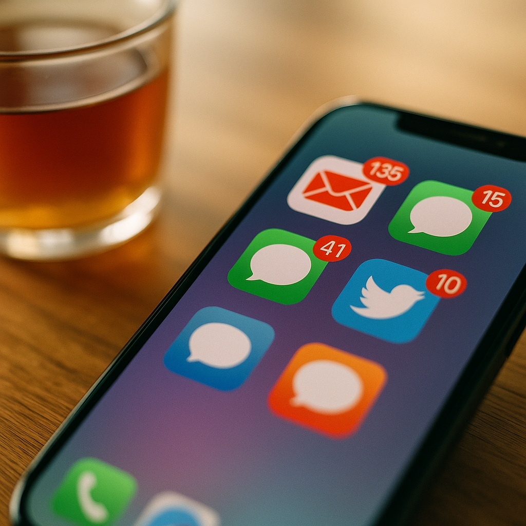 Smartphone notifications piling up representing digital connectivity mental health impact