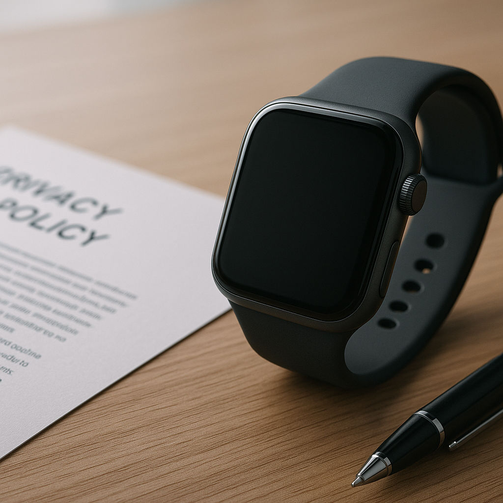 Smartwatch and privacy document representing NHS app health data privacy UK concerns