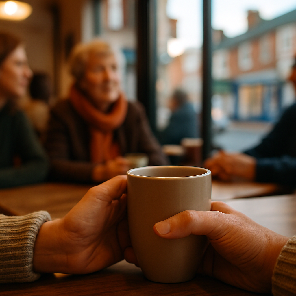 Community café setting representing connection as a response to the loneliness epidemic UK adults health challenges
