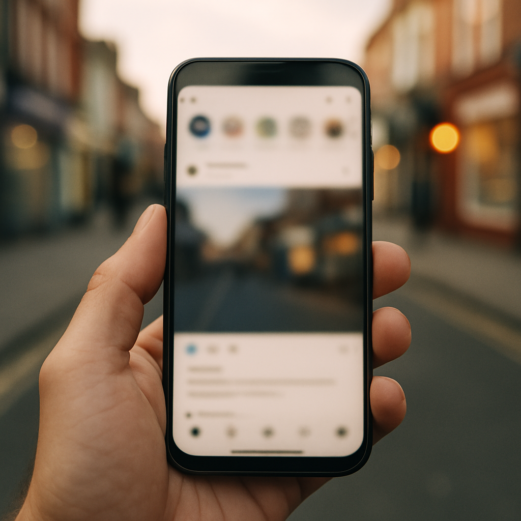 Smartphone held in hand illustrating platform reporting tools relevant to deepfake law UK 2026